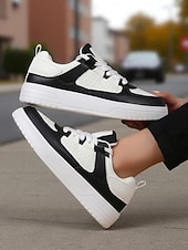 cheap Women's Sneakers-Women's Pink and Black Colorblock Lace-Up Sneakers - Comfortable Faux Leather Platform Walking Shoes for Casual Outfits, Street Style and Autumn Travel