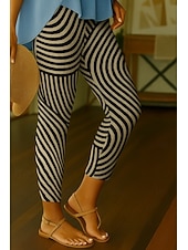 baratos -Mulheres Leggings Férias Vintage Estilo Étnico Mimolet Cintura Alta Gráfico Listra Impressão 3D Secagem Rápida Respirabilidade Macio Com Stretch Ao ar livre Casa Casual Preto Branco Rosa Primavera