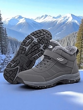 Χαμηλού Κόστους Χερευτές και χειμερινές μπότες-Γυναικεία σκούρα κόκκινα αδιάβροχα χειμερινά μποτάκια πεζοπορίας – βελούδινα, αντιολισθητικά παπούτσια για χιόνι, ζεστά παπούτσια πεζοπορίας και ταξιδιού