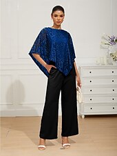 preiswerte Schicke Blusen-Damen Bluse Elegante Oberteile Spitze Patchwork Geschichtet Elegant Halbarm Rundhalsausschnitt Normale Oberteile Täglich Hochzeitsgast Königsblau Sommer Frühling Herbst