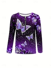 voordelige Dieren thee-Dames T-shirt Vetoketju Afdrukken Ombre Grafisch dier Elegant Vintage Stijlvol Lange mouw Ronde hals Gekerfde nek Normale tops Dagelijks Weekend Paars Lente Herfst Winter