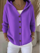 cheap Plain Cardigan-Women&#039;s Sweater Cardigan Elegant Fashion Streetwear Pure Color Hooded Knitted Long Sleeve Regular Tops Knit Outdoor Daily Weekend Black White Fall Winter