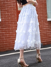 preiswerte Chiffon -Röcke-Damen Rock Schwingend Gazeröcke Mode Lässig Midi Mittlere Hüfthöhe Röcke Blumen Tüll Fließend Mikroelastisch Urlaub Straße Schwarz Weiß Rosa Grau Frühling Polyester