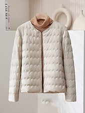 ieftine Jachete din puf-Pentru femei Fâș Cald Comfortabil Nasturi Modă Simplu Ieșire Sfârșit de săptămână Cu Un Nasture Regulat Crewneck Fit regulat Manșon Lung Îmbrăcăminte exterioară Roz Deschis Albastru Deschis Alb