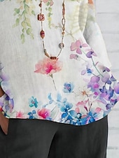 Недорогие Цветочные топы-Жен. Рубашка Цветочный принт Повседневные На каждый день Рукав 3/4 Вырез под горло Обычные топы Повседневные Праздники С принтом Зеленый Лето Весна Осень