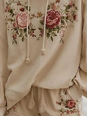 billige Blomstrete topper-Kvinners 3D Print Hetter Pullover Sweatshirt Overdimensjonert Langermet Kledelig Grafisk Blomster Varm Aktiv Hetter Vanlige Topper Gate Hverdagsklær Patchwork Beige Vår Høst Vinter