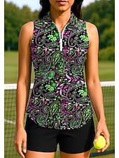 billiga Kvinnors skjorta-Dam Paisley Multifärgad Bohem Toppar Sporttröja Vandringspolotröja Tennisskjorta Ärmlös Dragkedja UPF50+ UV-resistent Hög Elasisitet Fuktabsorberande Andningsfunktion Tennis Golf Pickleball Nedvikt