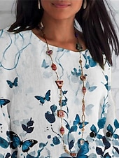 Недорогие Искусство и Дизайн Блузки-Жен. Рубашка С принтом Бабочка Повседневные На каждый день Рукав 3/4 Вырез под горло Обычные топы Повседневные Праздники Черный Белый Лето Весна Осень