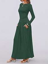 voordelige Witte jurk-Dames Maxi-jurk Trui-jurk A lijn jurk Casual Dagelijks Normale pasvorm Effen Lange mouw Strakke ronde hals Zwart Blozend Roze Rood Bruin Lente Herfst Winter