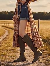 abordables Cowboy et bottes occidentales-Bottes hautes en daim pour femmes, design ample à mollet large, chaussures de style bohème urbain décontracté pour femmes, chaussures de mode streetwear confortables au quotidien