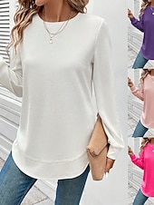 billige Enkle hettegensere-Dame Pullover عادي Elegant Fritid Langermet Crew-hals Vanlige topper Ferie Svart Hvit Rosa Mørk Rosa Lilla Vår Høst Vinter