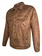 economico Giacca in ecopelle-Per uomo Giacca in Ecopelle Giacca in finta pelle scamosciata Vacanza Quotidiano Antivento Caldo Tasca Autunno Inverno Semplice Moda Classico Bavero Regolare Marrone Giacca
