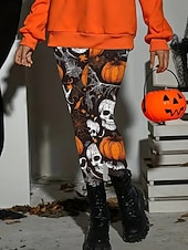 billige Halloween-bukser-Dame Bukser Leggings Koselige leggings Gatemote Fritid Full lengde Høy MidjePantsHalloween Hodeskaller Gresskar Elastisk midje Trykt mønster Pusteevne Bekvem Elastisk Feriereise Gate Dagligdagstøy
