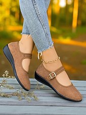 Women's Red Mary Jane Flats with Adjustable Buckle Strap, Comfortable Non-Slip Sole Casual Wear and Festive Christmas Outfits cheap Women's Christmas Shoes-Women's Red Mary Jane Flats with Adjustable Buckle Strap, Comfortable Non-Slip Sole Casual Wear and Festive Christmas Outfits