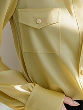 abordables Hauts Unis pour Femmes-Femmes Chemise Chemisier Uni Actif Élégant manche longue Col de chemise Hauts Réguliers Travail Tenue formelle Avec Poches Boutons Jaune Automne