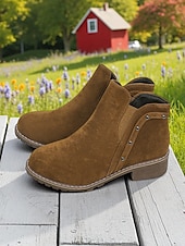 abordables Botas del Chelsea-Botines Chelsea de tacón grueso para mujer: botines de punta redonda con detalle de tachuelas para la moda de otoño, visitas a granjas y paseos al aire libre.