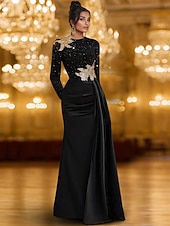 ieftine Rochii de seară pentru bal-Linia -A Rochii de seara Elegant Rochie formală Oficial Nuntă Lungime Podea Manșon Lung Stil Nautic Rochie de Mama Miresei sampanie Satin cu Strălucire Pliuri 2025