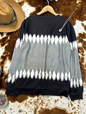 abordables Tops Boho-Mujer Sudadera Retazos Estampado Graphic Geométrico Tribal Cálido Activo Vintage Manga Larga Cuello Barco Tops regulares Casual Calle Uso Diario Verde Trébol Caqui Gris Primavera Otoño Invierno