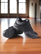 abordables Baskets de danse-Baskets de danse jazz en maille rouge et noire pour femmes avec semelle fendue, design léger et respirant - chaussures d&#039;entraînement professionnelles pour le hip-hop, la zumba et l&#039;entraînement de