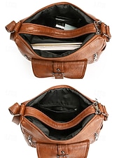 abordables Sacs à bandoulière-Sac à bandoulière en similicuir pour femme – Sac à main vintage multi-poches pour le travail, les voyages et le quotidien