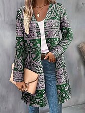 abordables Manteaux 3D-Femmes Manteau d&#039;Hiver Trench Léger Confortable Imprimé Front ouvert ancien Mode Occasionnel Fleuri Vacances Occasionnel Long Sans Col Coupe régulière manche longue Vêtements d&#039;extérieur Bleu Violet