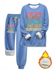 abordables Ensembles deux pièces-Femmes Élégant Chaud Mode Ensembles deux pièces Survêtement Ensembles de Pantalons manche longue Manche Évêque Col ras du cou Graphique Lettre Imprimé Extérieur Vacances Quotidien Noir Rose Claire