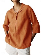 economico Camicie-Per donna Camicie di cotone e lino Semplice Quotidiano Moderno Manica 3/4 Colletto a Camicia Top Regolari Quotidiano Bottoni Nero Arancione Marrone Cachi Grigio Estate Primavera Autunno