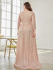 economico Semi-formale / Cocktail-Linea ad A Lunghezza al pavimento Abiti da festa Elegante Manica Lunga Scollo a V Formale Invitato a matrimonio autunnale Con Paillettes con Glitter Paillettes