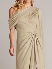 baratos Comprimento do chão-Vestido de noite elegante com bainha/coluna, sobreposição de capa, comprimento até o chão, sem mangas, um ombro só, cetim com pregas e babados, 2025