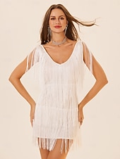 olcso Ruhák-Retró Ordító 20-as évek 1920-as évek Mini Flapper ruha Ruhák A nagy Gatsby Flapper lány Flitter Rojt Jelmez Női Karácsony Mindszentek napja Farsang Esküvő Estély Álarcos mulatság Felnőttek Ruha