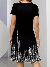 olcso Művészet és Design Ruha-női midi ruha elegáns party estélyi környakú rövid ujjú pólóruha ingruha átmenetes ruha hétköznapi hivatalos mindennapi normál fazon virágmintás absztrakt rövid ujjú környakú fekete kék zöld tavaszi