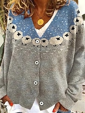 billige 3D Cardigan-Dame Frakk Uformell jakke Hold Varm Bekvem Trykt mønster Mote Moderne Fritid Blomstret Ut på byen Helg Enkeltkneppet Normal V-hals Normal Langermet Yttertøy Gul Rosa Grønn Høst Vinter