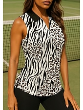 cheap Women&#039;s Shirt-Women&#039;s Geometric Sport Shirt Golf Polo Shirt Tennis Shirt Sleeveless Zipper Floral UPF50+ UV Resistant High Elasticity Moisture Wicking Breathable Tennis Golf Pickleball Turndown Stand Collar Shirt