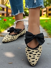olcso Női lapos sarkú cipők-női sárga flyknit lapos talpú cipő masnival – légáteresztő, könnyű, hegyes orrú cipő mindennapi viseletre és piknikezésre