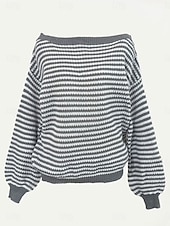 preiswerte Grafische Muster und Details-Damen Pullover Lässig Weich Gestreift Gerippt U-Boot-Ausschnitt Gestrickt Langarm Normale Oberteile Stricken Outdoor Täglich Wochenende Schwarz Rote Herbst Winter