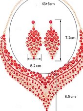 levne Dámský náhrdelník-Dámský náhrdelník a náušnice ve zlaté barvě s červenými krystaly - okouzlující párty šperky
