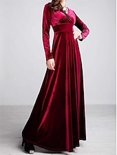 abordables Robe Simple-Femmes Robe maxi Robe fourreau Robe trapèze Robe ajustée et évasée Fête Anniversaire Formel Mariage Soirée robe demoiselle d honneur Coupe régulière Uni manche longue Col en V Noir Rouge Violet