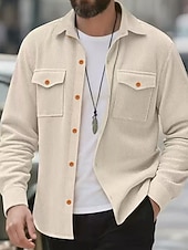 preiswerte Herrenjacken &amp; Herrenmäntel-Herren Leichte Jacke Cordjacke Cargo-Jacke Freizeitjacke Urlaub Täglich Atmungsaktiv Tasche Frühling Herbst Einfach Mode Klassisch Revers Regulär Schwarz Hellgrau Armeegrün Beige Jacken