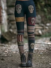Women's Leggings Vacation Vintage Fashion Ankle-Length High WaistPantsHalloween Graphic Skull Halloween Printing Soft Breathable Stretchy Formal Vacation Street Navy Blue Spring Fall Winter Slim Fit4