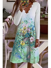 abordables Robes de Noël-Pâques Femmes Mini Robe Robe fourreau Occasionnel Boho Quotidien Coupe régulière Fleuri Graphique manche longue Col en V Bleu Violet Vert Printemps Automne Hiver