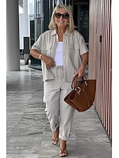 abordables Ensembles chemisiers pour femmes-Femmes Taille EU / US Ensembles de Pantalons Manche Courte Noir Blanche Gris Automne