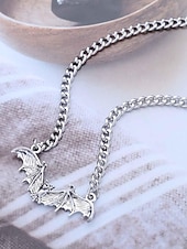abordables Accessoires d&#039;Halloween-Collier pendentif chauve-souris gothique pour femme - ras de cou vintage en argent pour fêtes costumées, cosplay et mode sorcière