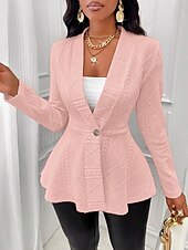 preiswerte Blazer &amp; Anzüge-Damen Wintermantel Bequem Atmungsaktiv Knöpfe Mode Täglich Einfach Outdoor Lässig Täglich Einreihig Regulär V Ausschnitt Normale Passform Langarm Oberbekleidung Schwarz Weiß Rosa Frühling Herbst