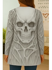 olcso Halloween külső ruházat-Női Blézer Szélbiztos Melegen tartani Zseb Színes Nyitott homlok Modern Bohém Vintage Koponya Hétköznapi Napi Alkalmi / Napi Rövid Kerek nyakkivágás Normál Hosszú ujj Felsőruházat Fekete Ősz