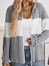 preiswerte Freizeitjacken-Damen Kapuzenjacke Bequem Patchwork Reißverschluss Lässig Farbblock Ausgehen Wochenende Reisverschluss Regulär Mit Kapuze Normale Passform Langarm Oberbekleidung Schwarz Hellgrün Rosenrot Herbst