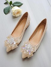 economico Formale-scarpe da sposa da donna con tacco basso e blocco in pizzo glitterato - eleganti décolleté da sposa con punta a punta e fiocco di cristalli per spose, damigelle ed eventi formali