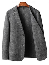 billiga Herrarnas Elite Ytterkläder-herr ullblandad kavaj jacka skola formell semester elegant klassisk vår höst ull polyester enfärgad fiskbensmönster termisk varm enkelknäppt tvåknapps kavaj kaffe grå