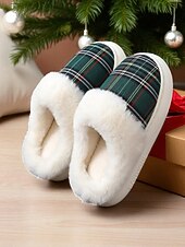 baratos Chinelos de mulher-chinelos de Natal xadrez vermelhos para mulheres com forro de pele sintética e sola acolchoada – sapatos confortáveis para usar em casa, para presentes de inverno e feriados