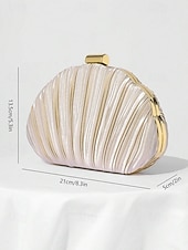 economico Matrimonio ACC-pochette da sera in raso plissettato a conchiglia da donna, color champagne metallizzato con montatura e catena dorate: glamour vintage per matrimoni, cocktail party, balli di fine anno e serate fuori