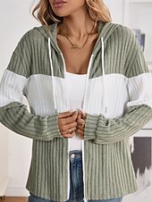 preiswerte Freizeitjacken-Damen Kapuzenjacke Bequem Patchwork Reißverschluss Lässig Farbblock Ausgehen Wochenende Reisverschluss Regulär Mit Kapuze Normale Passform Langarm Oberbekleidung Schwarz Hellgrün Rosenrot Herbst